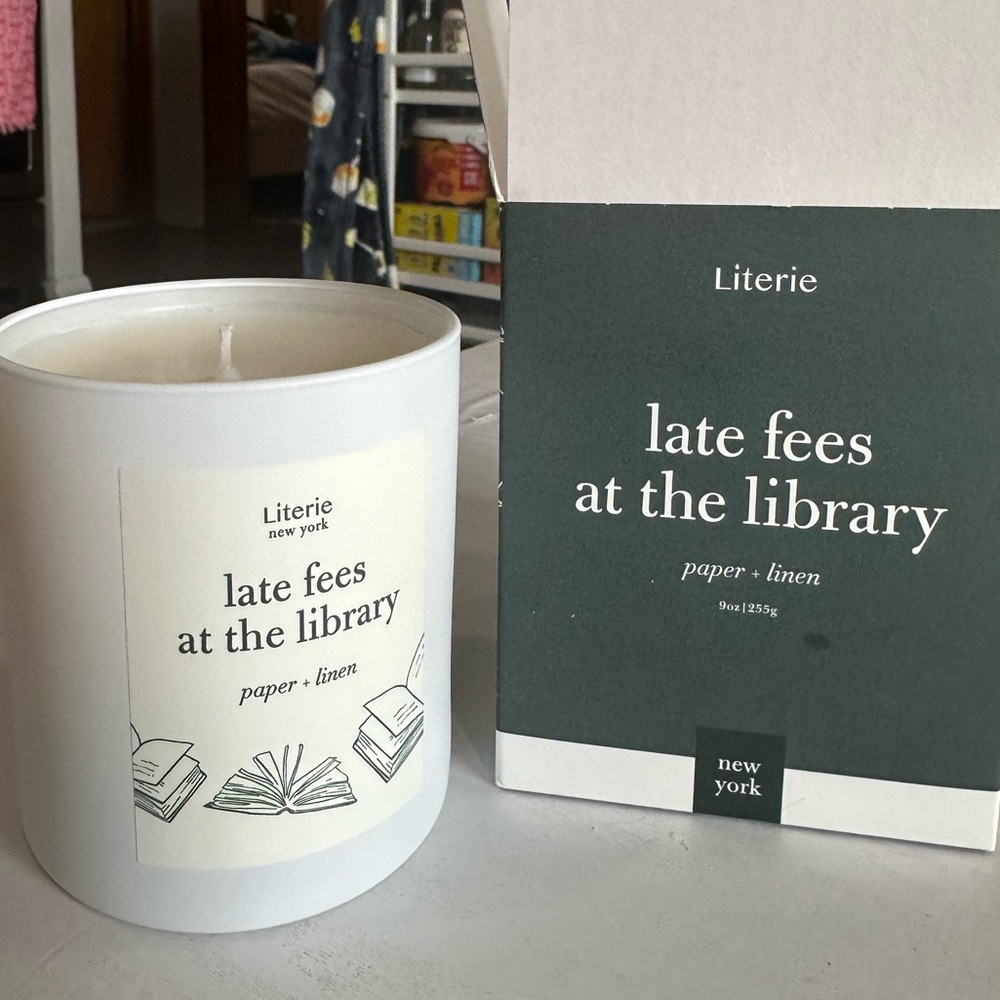 Literie Late Fees at the Library paper linen candle